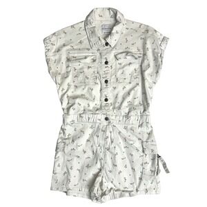 Celebrity Pink Women's Cargo Romper Size Large Button Front White Floral